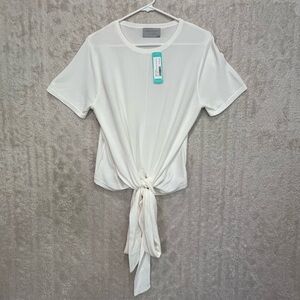 NWT Modern Citizen Jude White Wrap Knit S. Sleeve Top Sz XL Stretchy Front Tie